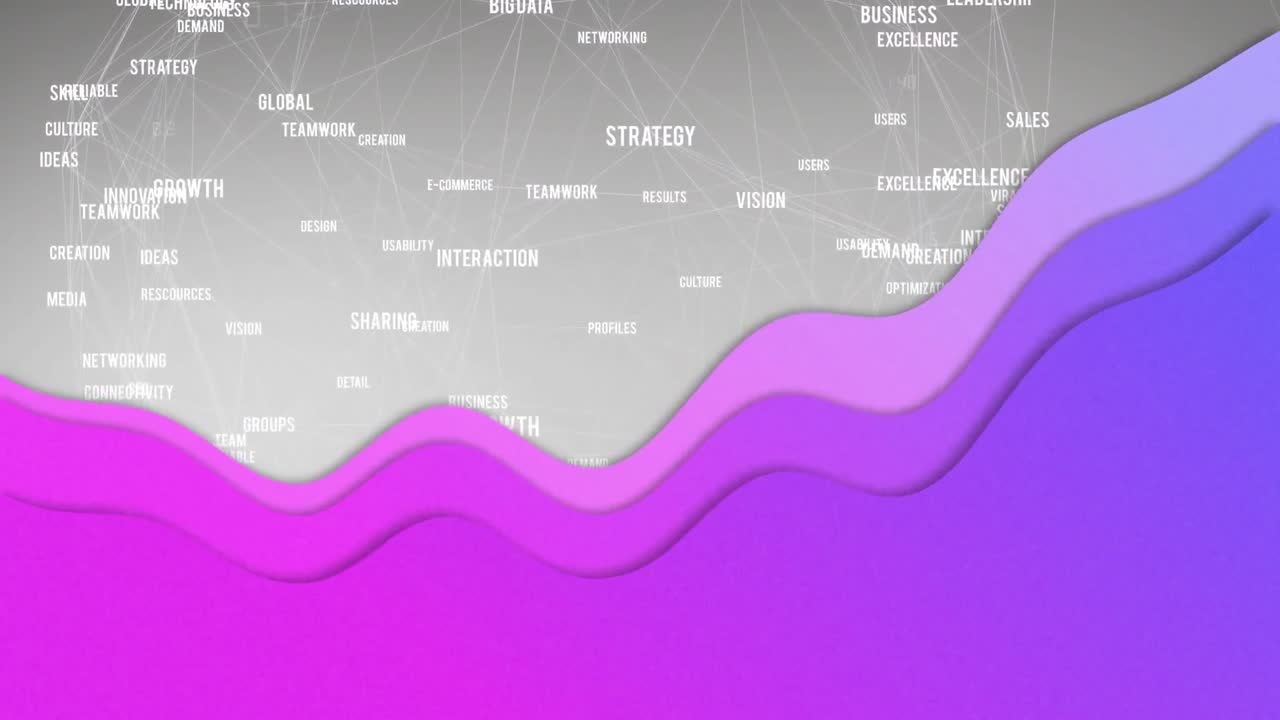 animación de una red de conexiones con una figura púrpura abstracta sobre un fondo gris