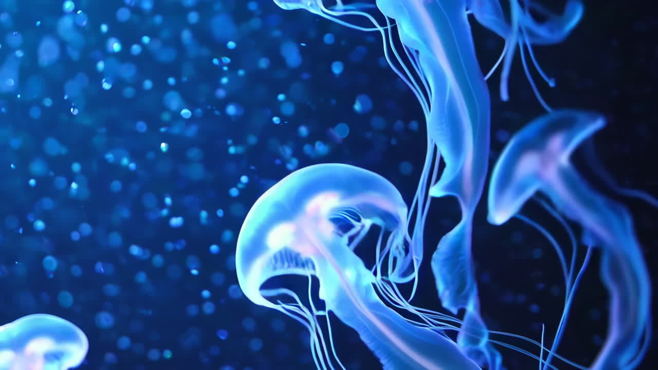 medusas brillantes en un acuario