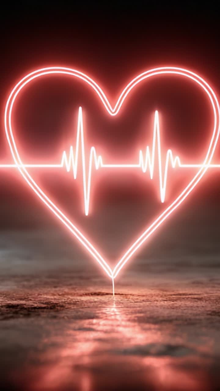 A mesmerizing visual representation of love depicted through a glowing heart and heartbeat line, illustrating the connection between emotions and life rhythms with captivating neon lights
