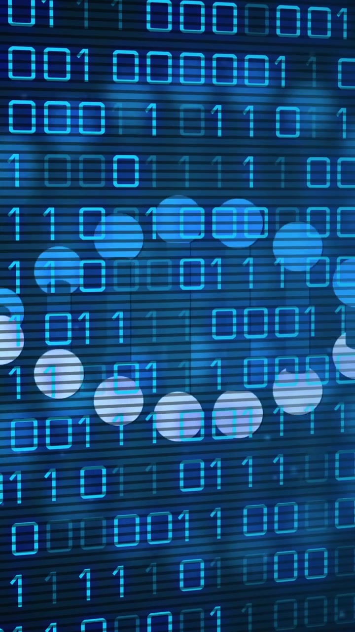 Animation of dna strand over data processing on black background
