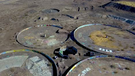 aerial view of abandoned mine in desert