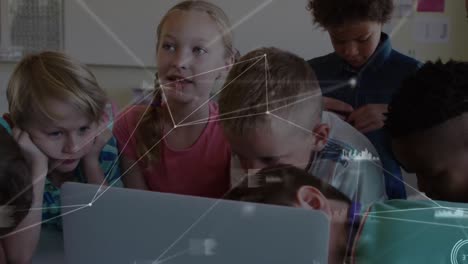 Animation-of-network-of-connections-over-diverse-students-using-laptop