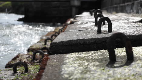 ocean waters are kept at bay with huge stone blocks