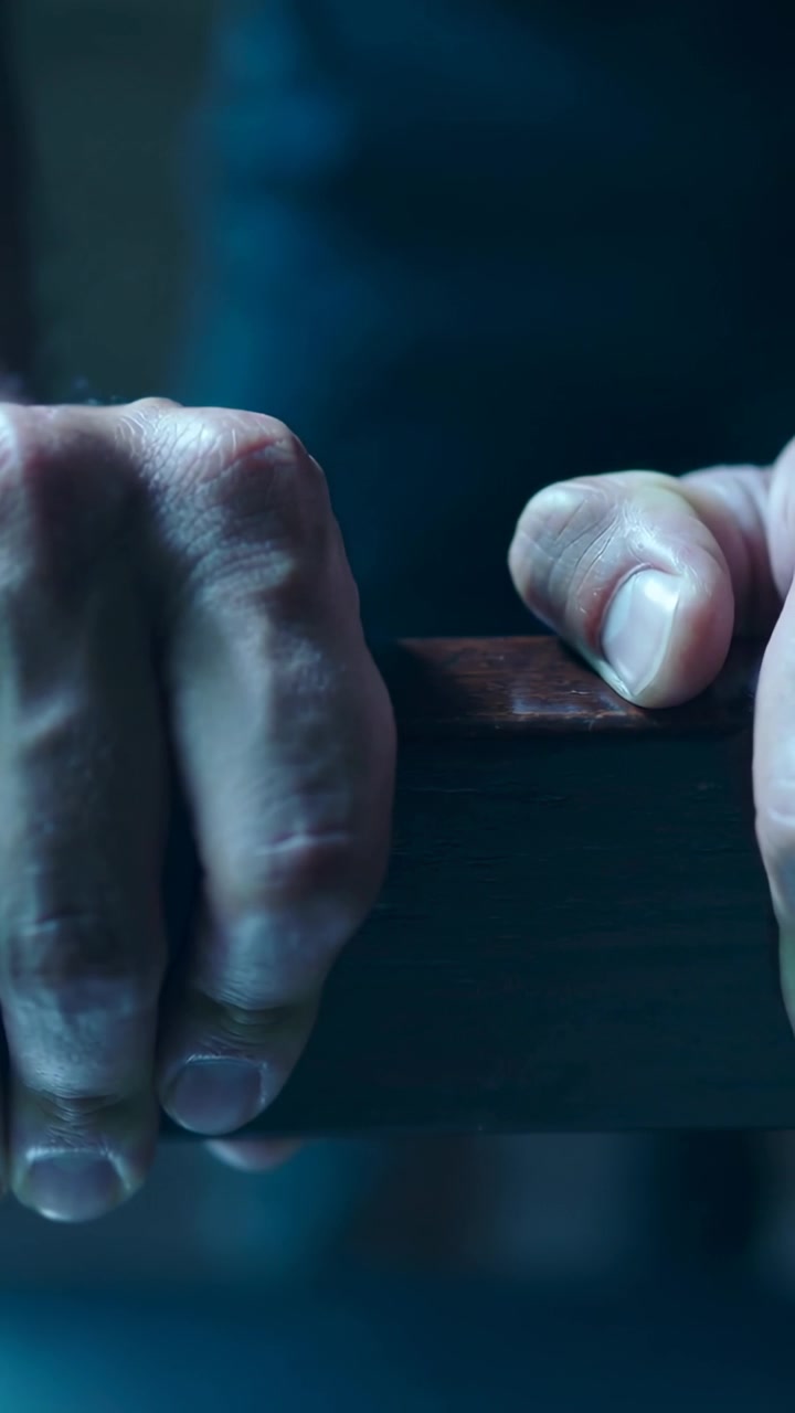 Vertical video: Holding hands shifting after grip in room, firming grip on rail leather pad, sleeve