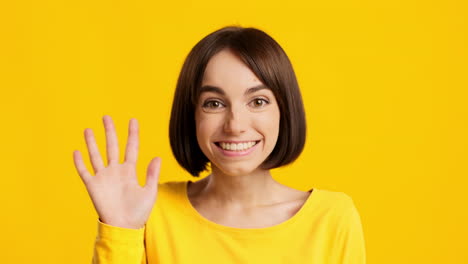 woman waving hello