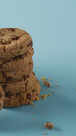 video of biscuits with chocolate and milk on blue background