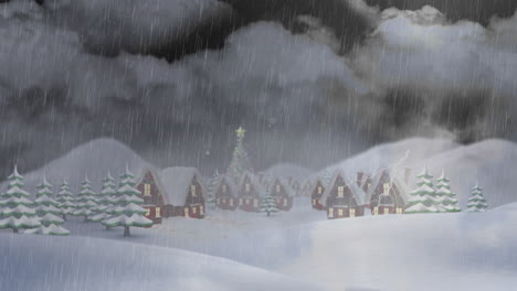 Animación-De-Nieve-Cayendo-Sobre-El-Paisaje-Invernal-Navideño.