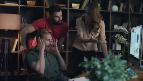 irritated business woman swearing at colleagues in office