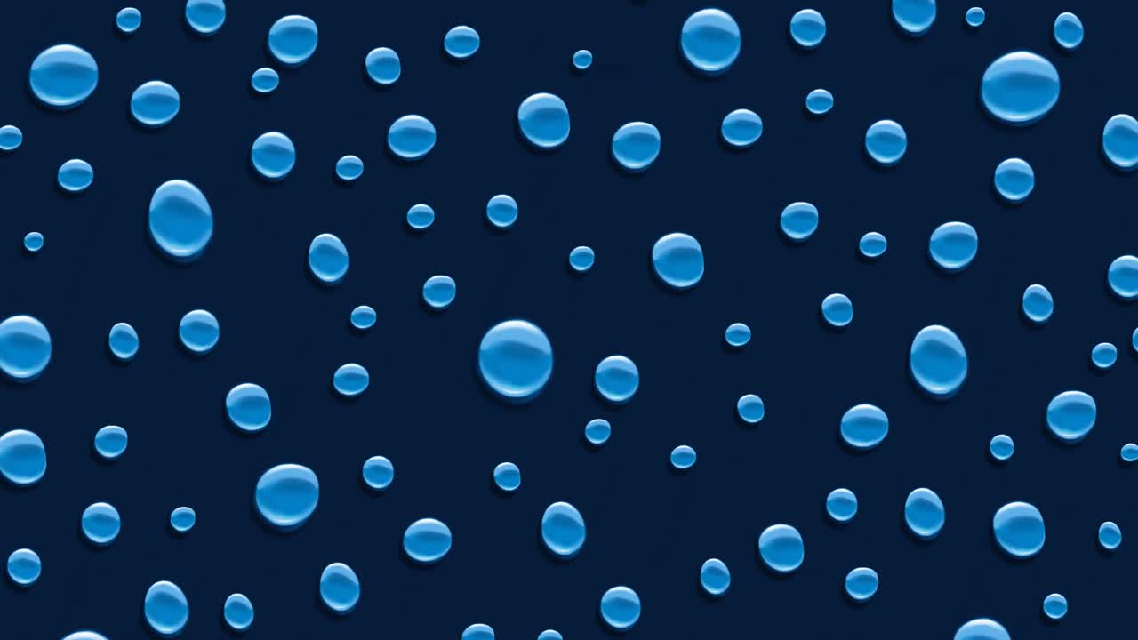 Animation of water drops moving over blue background