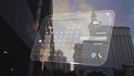 animación de la interfaz digital con procesamiento de datos sobre el paisaje urbano
