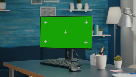 modern computer with mock up green screen chroma key set up for personal business