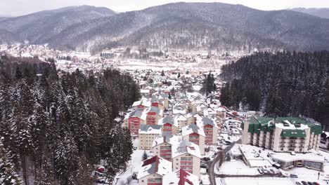 aerial footage mountain village's houses winter