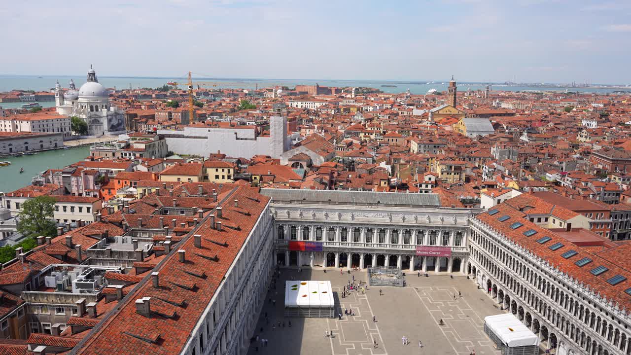 Piazza San Marco and Venetian red roofs top view seen from St