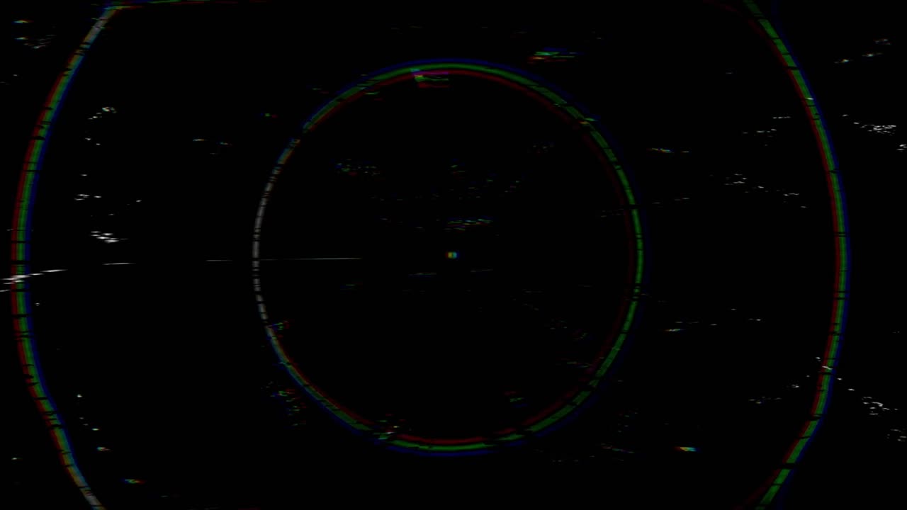 Abstrakte glitch-cirkler på mørk baggrund