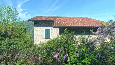 vegetación exuberante y casas en lombardía, italia