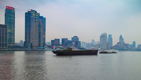 evening shanghai cityscape riverside traffic bay panorama 4k time lapse china
