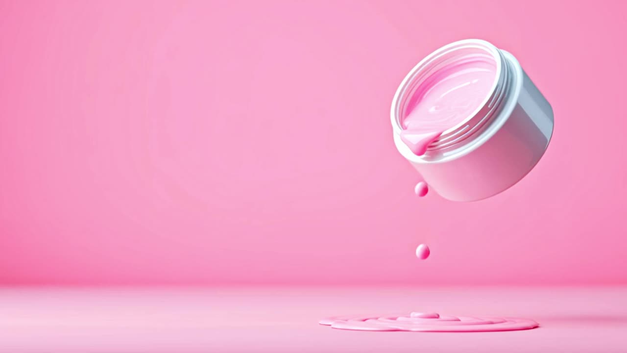 Pink Cream Dripping from Cosmetic Jar
