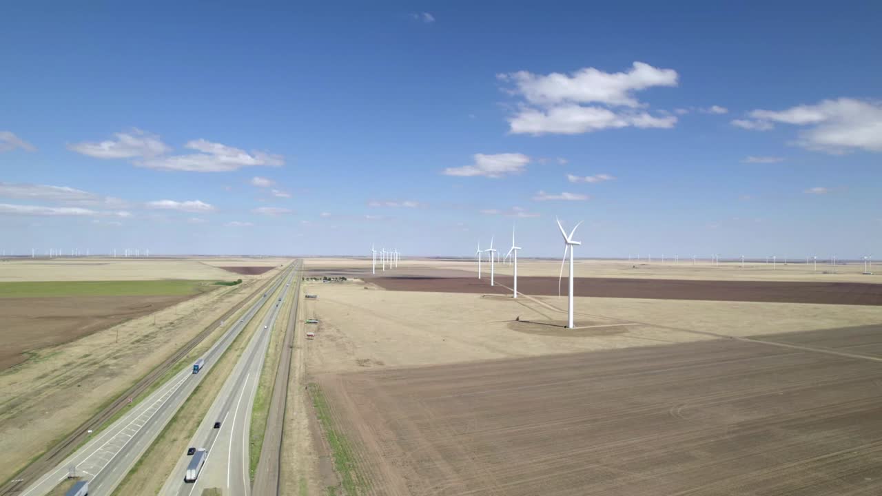 Aerial view on wind turbines in Texas
