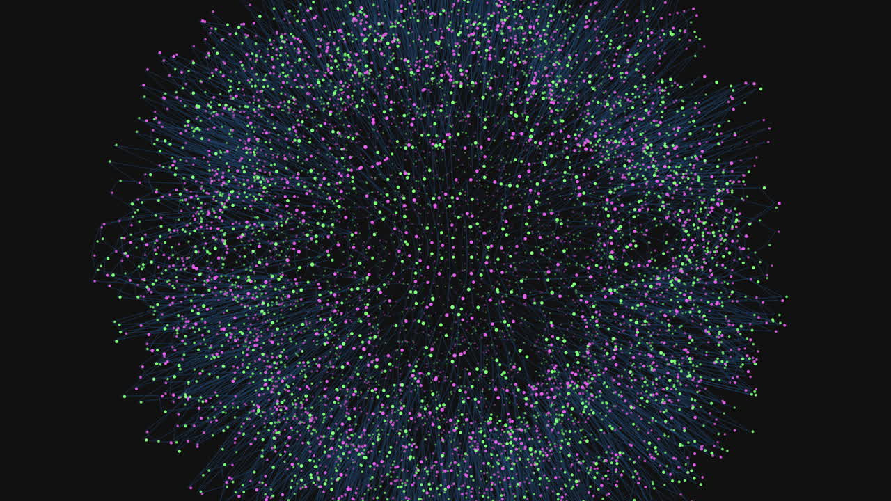 공간에 다채로운 점들이 있는 활기찬 3d 구