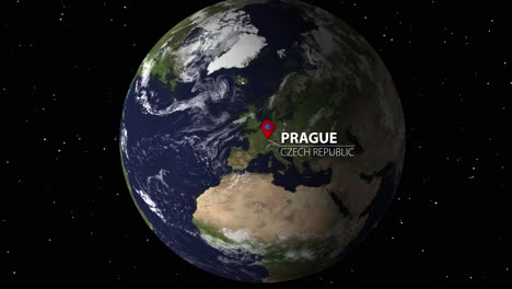 a progressive close-up view of prague from orbit.