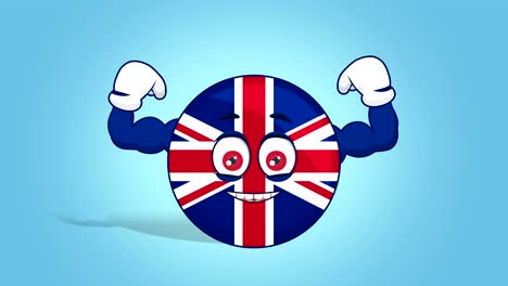 cartoon great britain united kingdom  power muscle with face animation with alpha matte