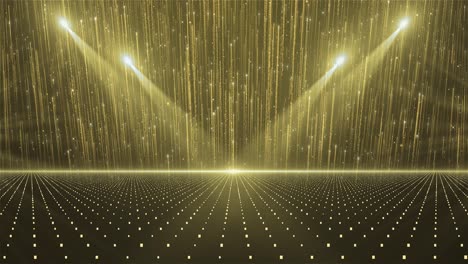 golden light flares rising from horizon illuminating shimmering particles on floor stunning