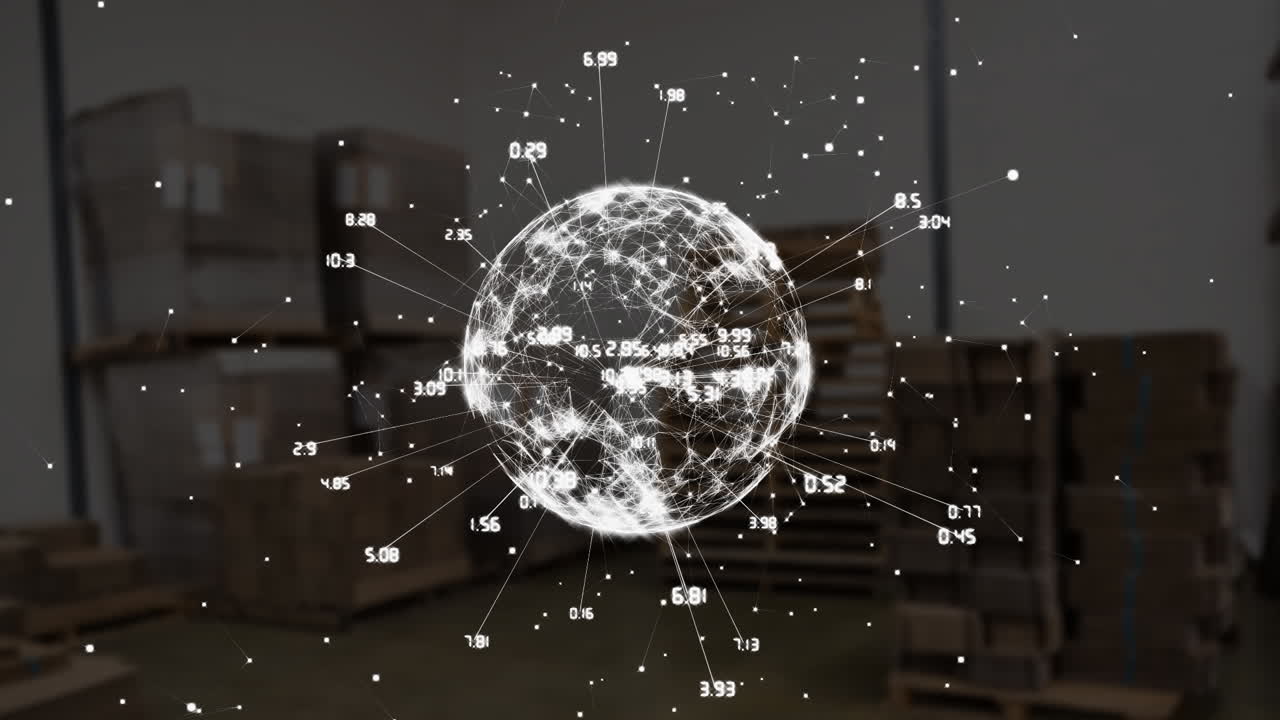 анимация сети соединений с земным шаром над складом