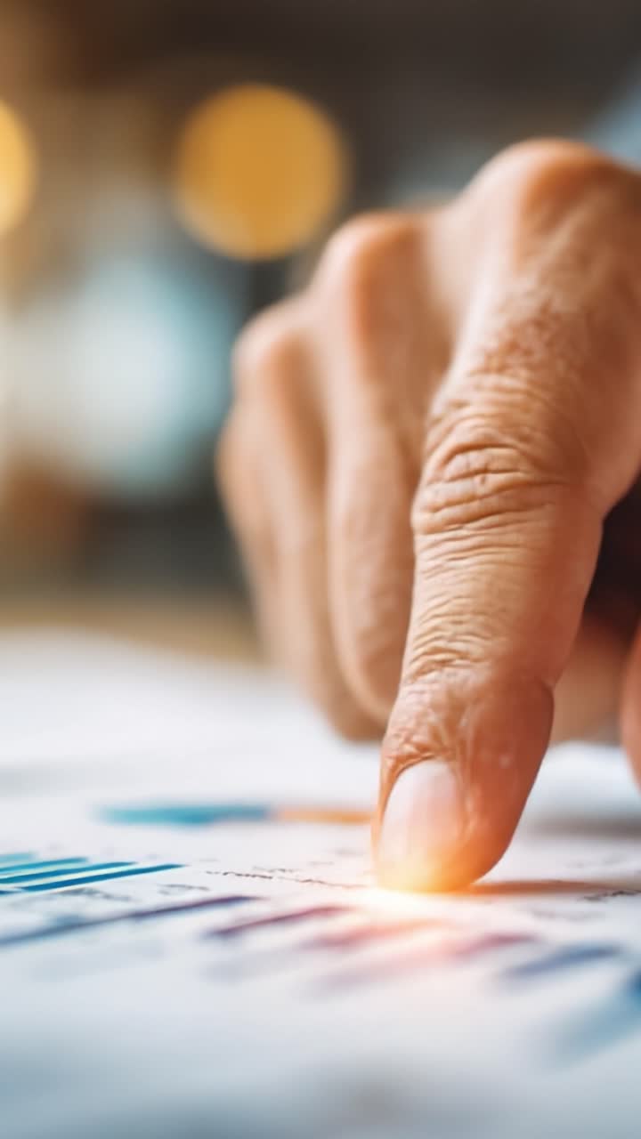 Análisis de Tendencias de Datos: Primer Plano de un Dedo Señalando un Gráfico que Representa Crecimiento y Perspectivas en Métricas de Negocio