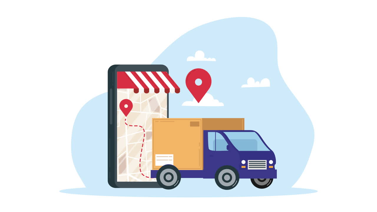 servicio de entrega de camiones con animación de teléfonos inteligentes