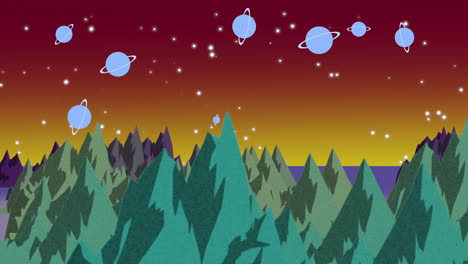 Cartoon-animation-background-with-planets-and-mountains-in-space-abstract-backdrop