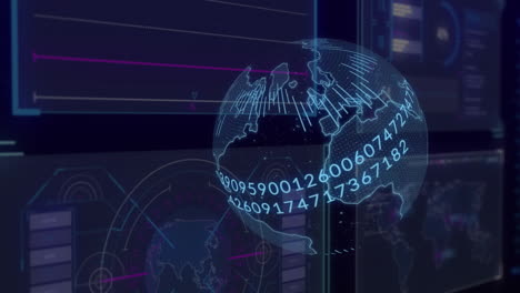 animation of globe and data processing on interface