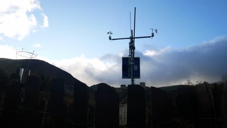 weather forecasting scientific station solar panel wind sensor under blue sky slow right dolly