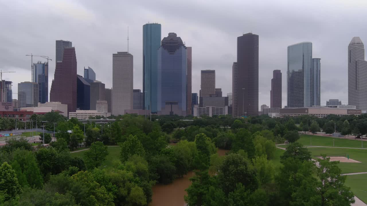 Drone view of downtown Houston skyline. This video was filmed in 6k and down scaled to 4k for best image quality