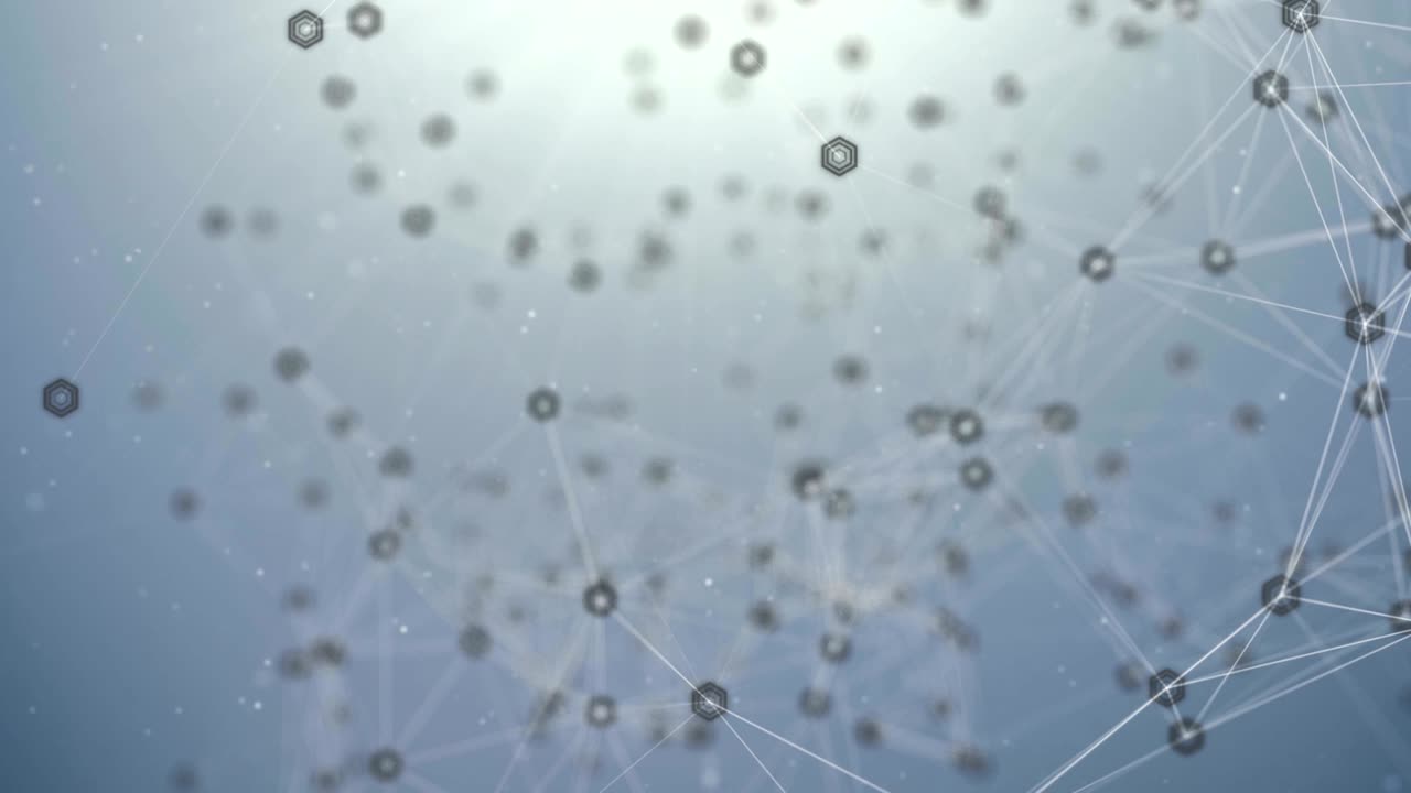 White Hexagon Connected with Node lines Fantasy abstract technology and engineering background with original organic motion