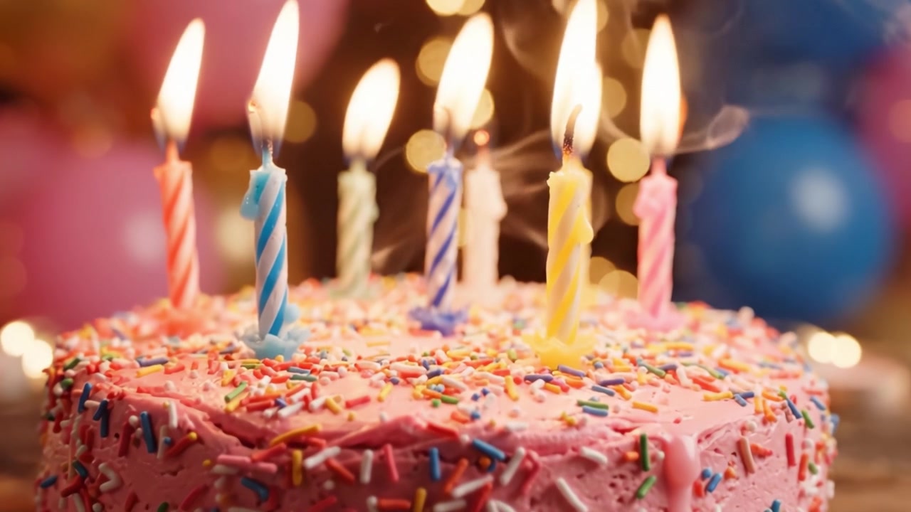 Un pastel de celebración colorido adornado con velas y chispas de colores, perfecto para cumpleaños y ocasiones especiales, creando un ambiente alegre y festivo.