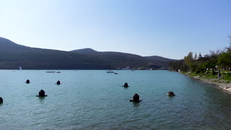 serene lakeside scenery with mountains