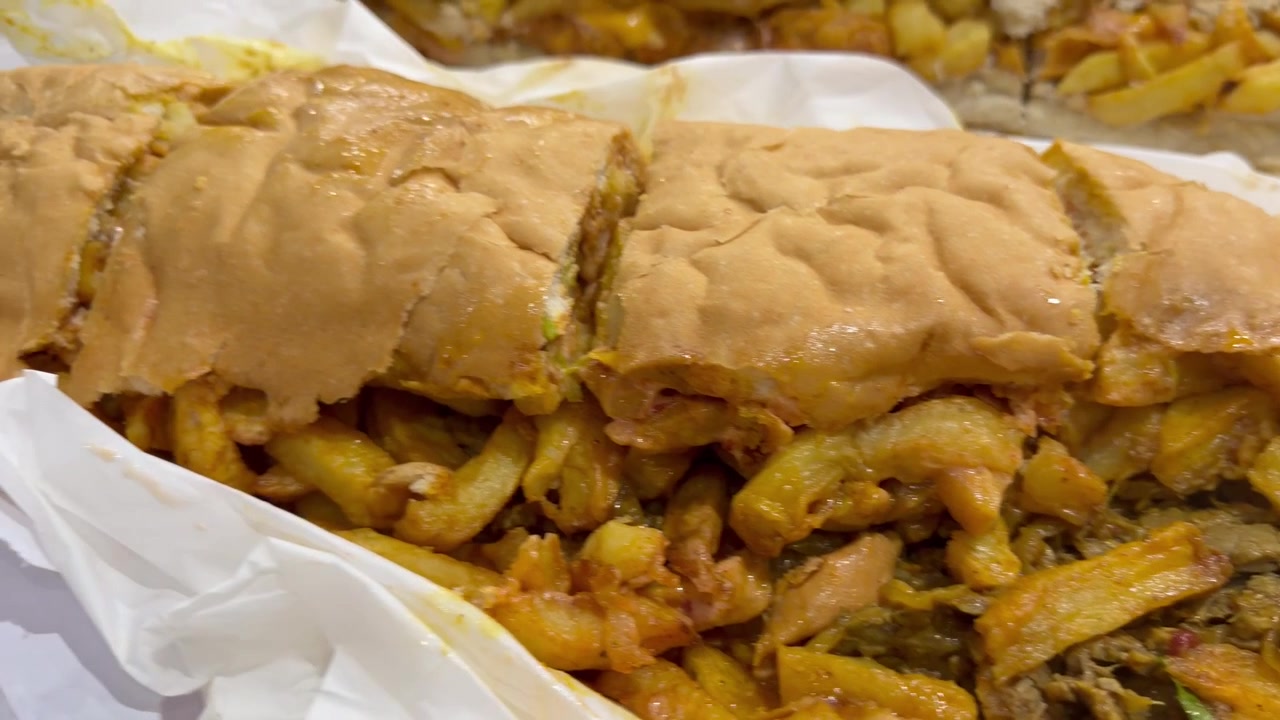 Masala Steak Gatsby Takeout in a fast food joint in Cape Town.
