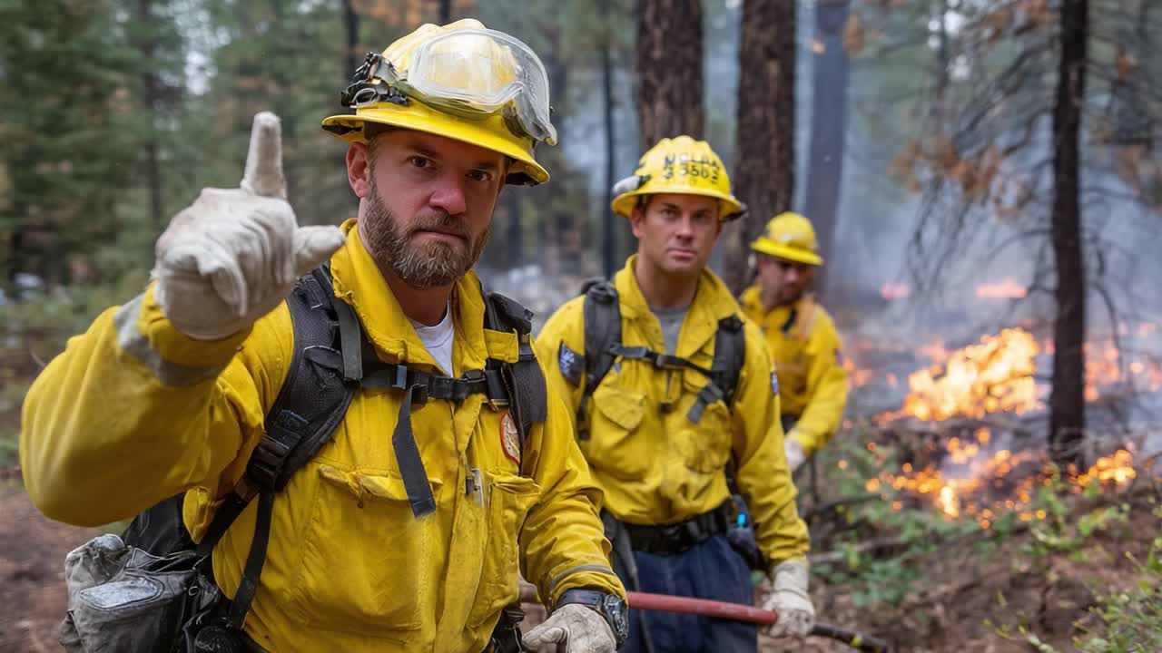 Dedicated Firefighters Battling Wildfire, Working Relentlessly to Protect Nature and Communities, Showcasing Teamwork, Courage, and Resilience in Challenging Environments