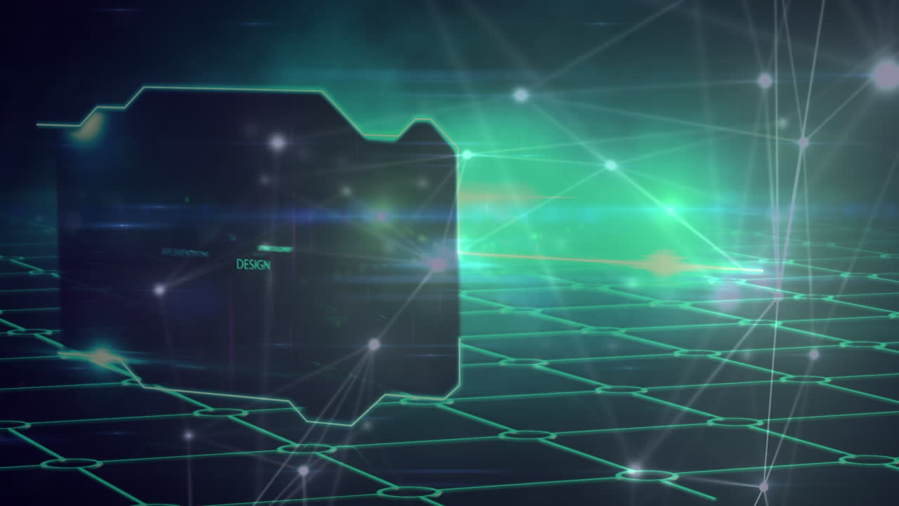 Animation of network of connections and texts over black background