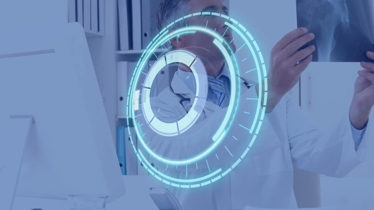 animación del escaneo del alcance sobre el médico utilizando la computadora