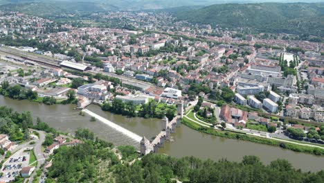 cahors town in france panning drone , aerial , view from air