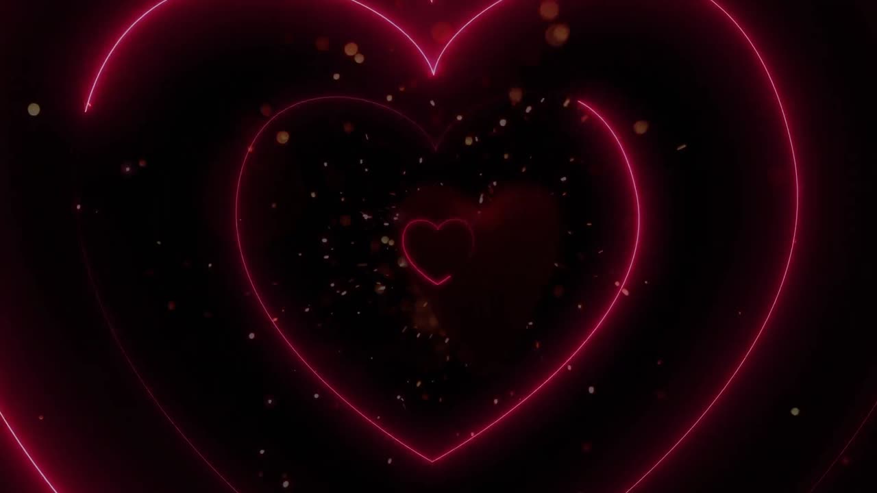 animación de formas de corazón brillantes sobre un fondo negro