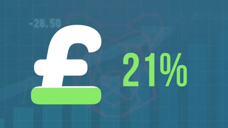 Animation-of-pound-symbol-filling-up-and-increasing-percentage-against-statistical-data-processing