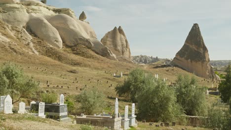 muslim cemetery peaceful beautiful turkish rock formation landscape