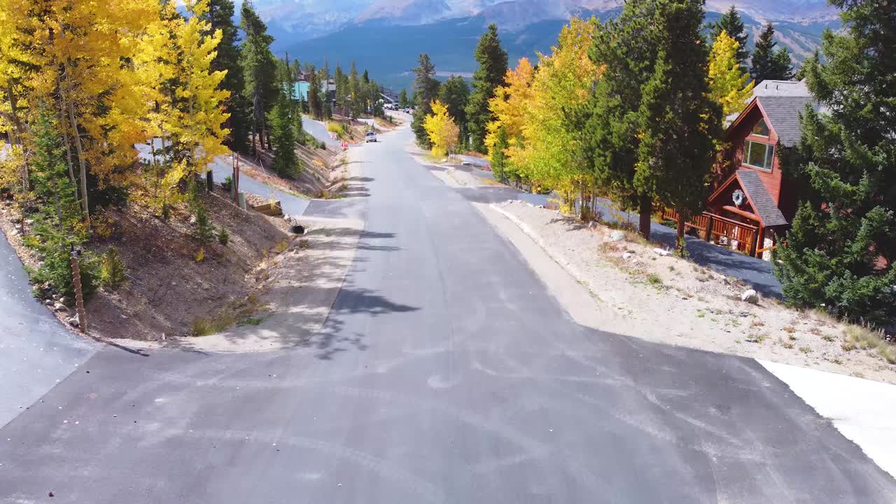 Aerial View of Mountain Road with Autumn Trees in Colorado