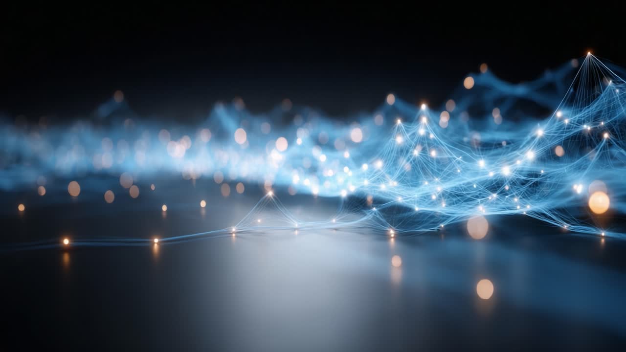 A Stunning Visualization of Connected Digital Nodes and Light, Illustrating the Dynamic Flow of Information in a Modern Networked Environment