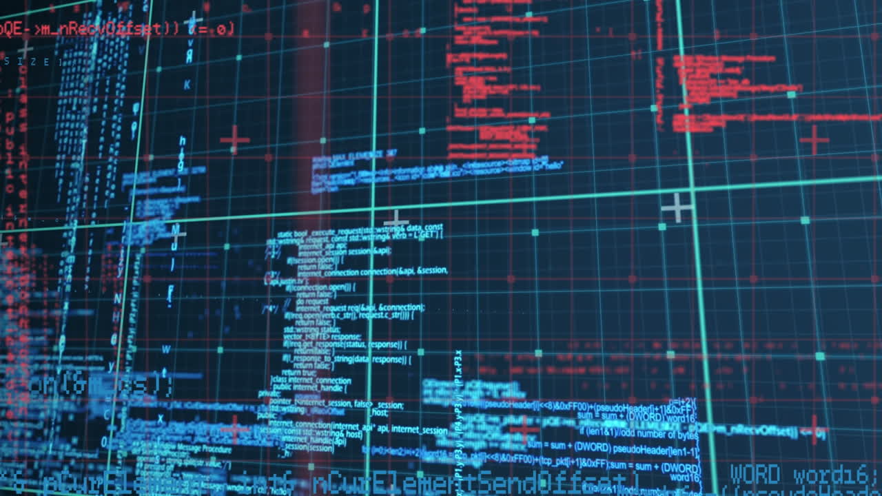 Animation of science data processing over dark background