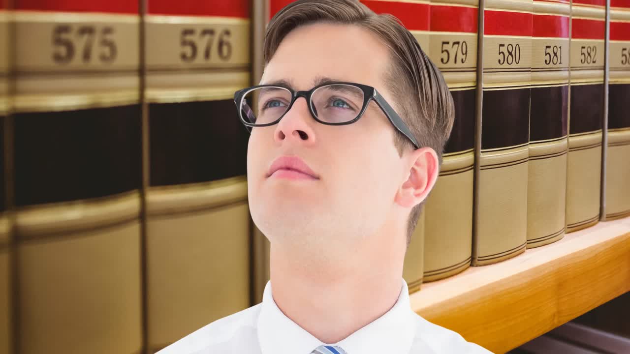 도서관 위에 책을 들고 있는 백인 남자의 애니메이션