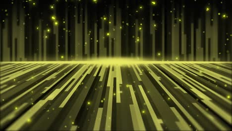 Animation-of-glowing-spots-of-light-and-yellow-glowing-light-trails-on-black-background