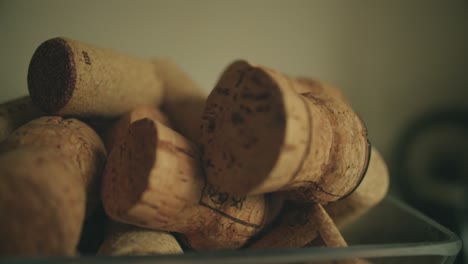 tracking shot over wine corks